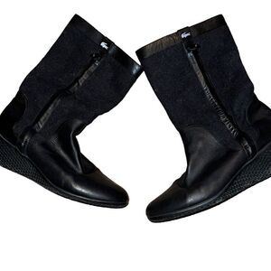 Lacoste Black Wool & Leather Boots Size 8